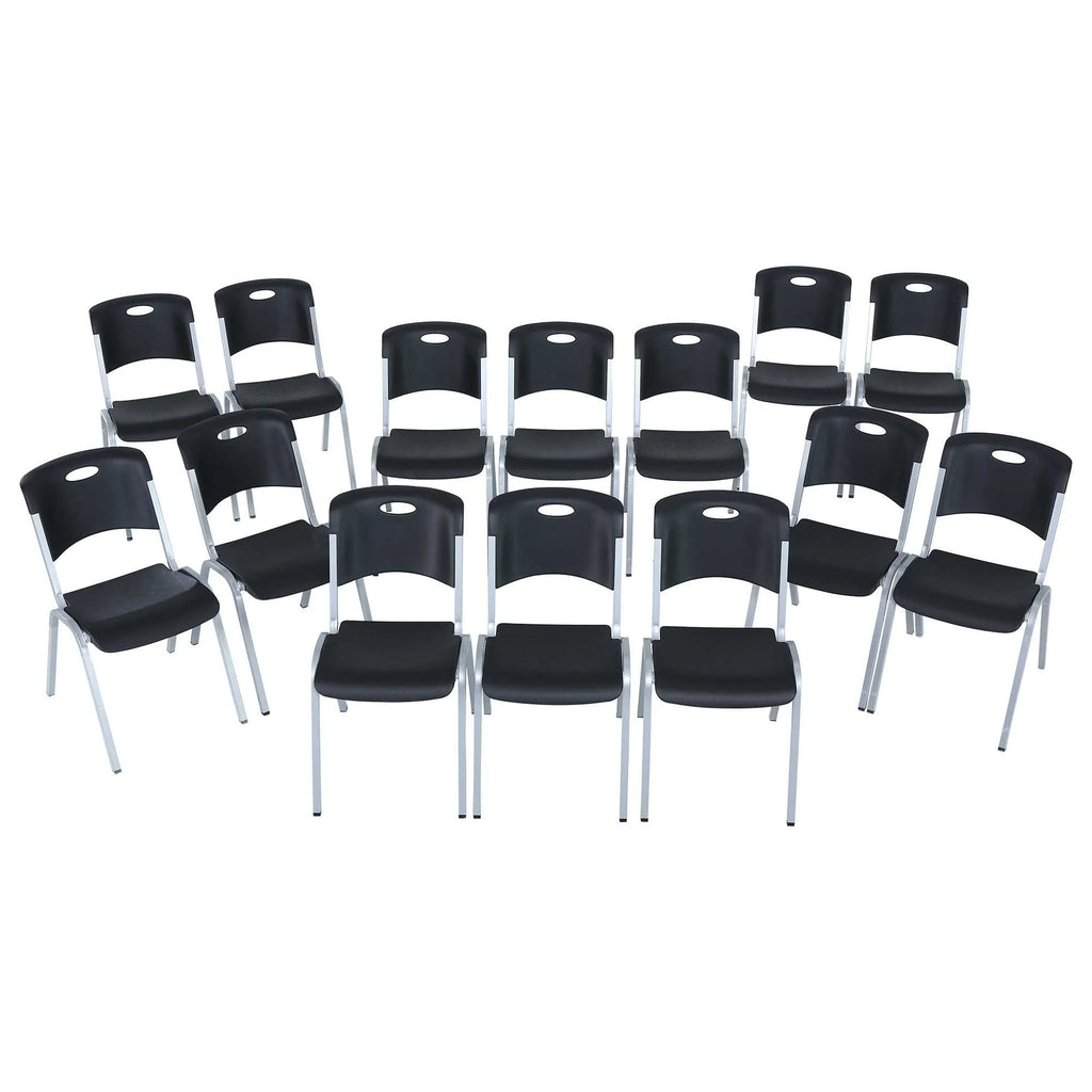 14 Pack Black & Silver Stacking Chairs L18652