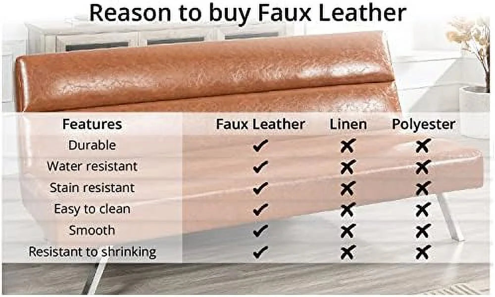 Faux Leather Convertible Futon Sofa Bed with Chrome Legs V552