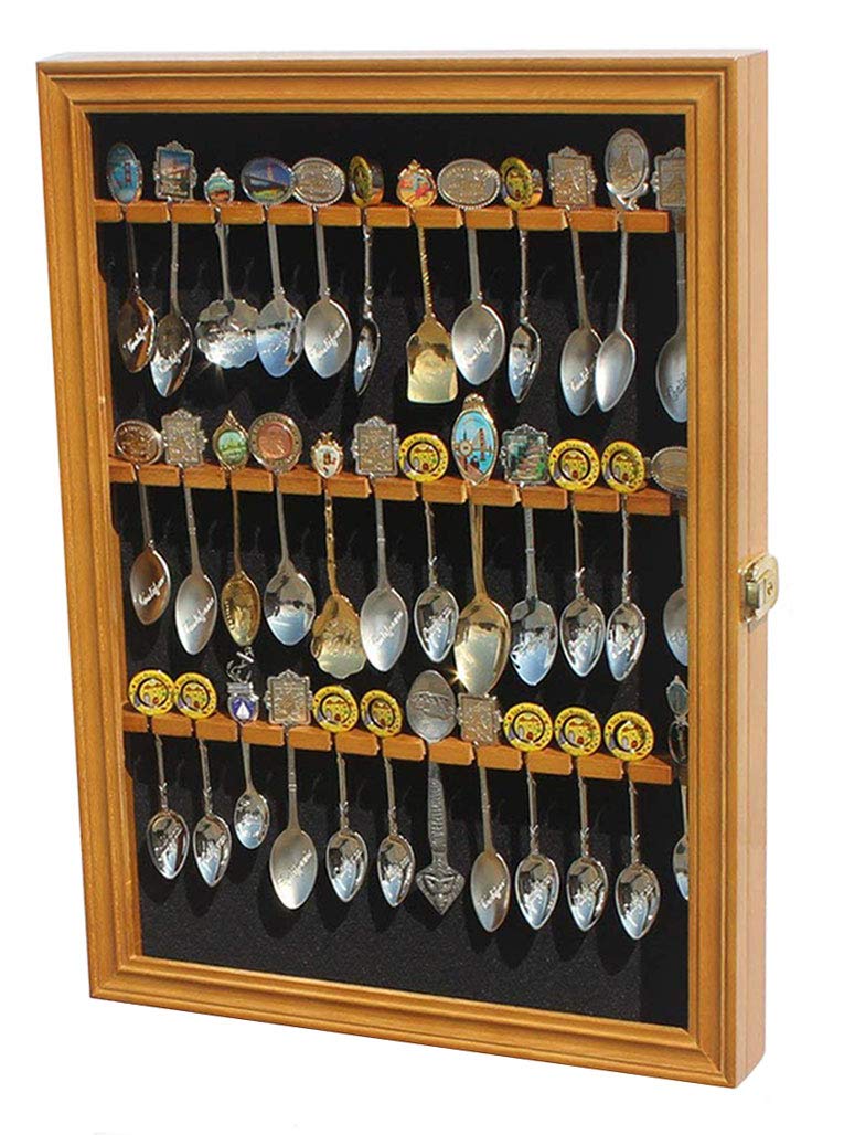 Lockable Glass Door Oak Finish Tea Spoon Display Case Y618332