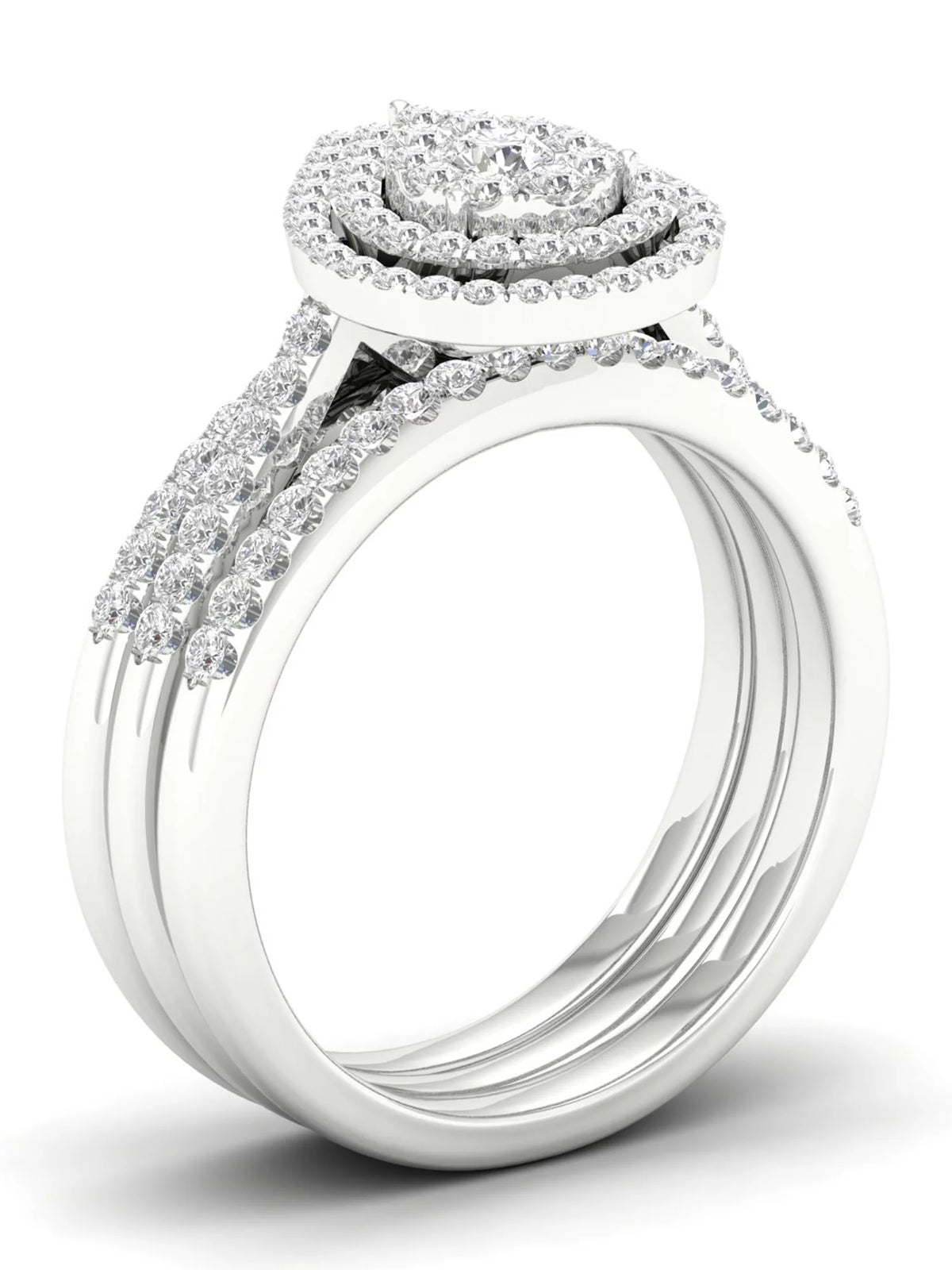 5/8Ct TDW Diamond S925 Sterling Silver Pear Shape Cluster Halo Bridal Set W2403