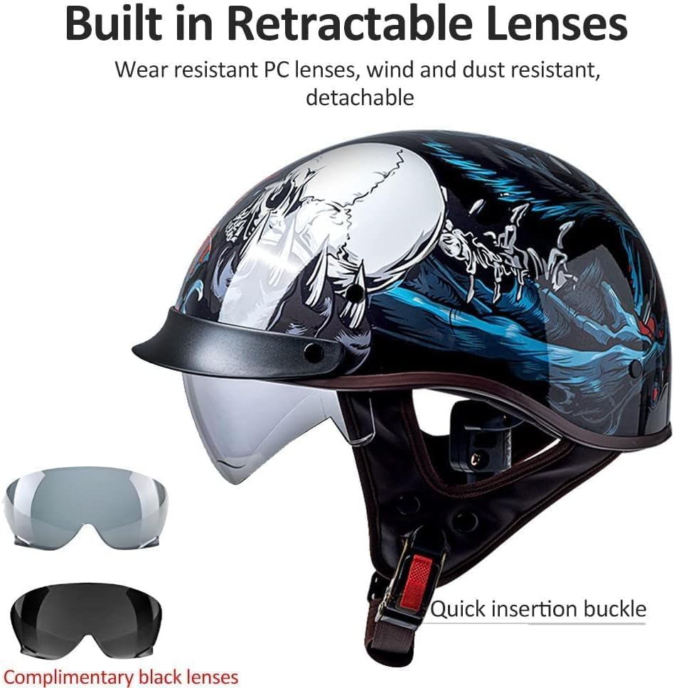 Retro Half Helmets Open Face Sun Visor Quick Release Buckle Adjustable DOT Approved X300137