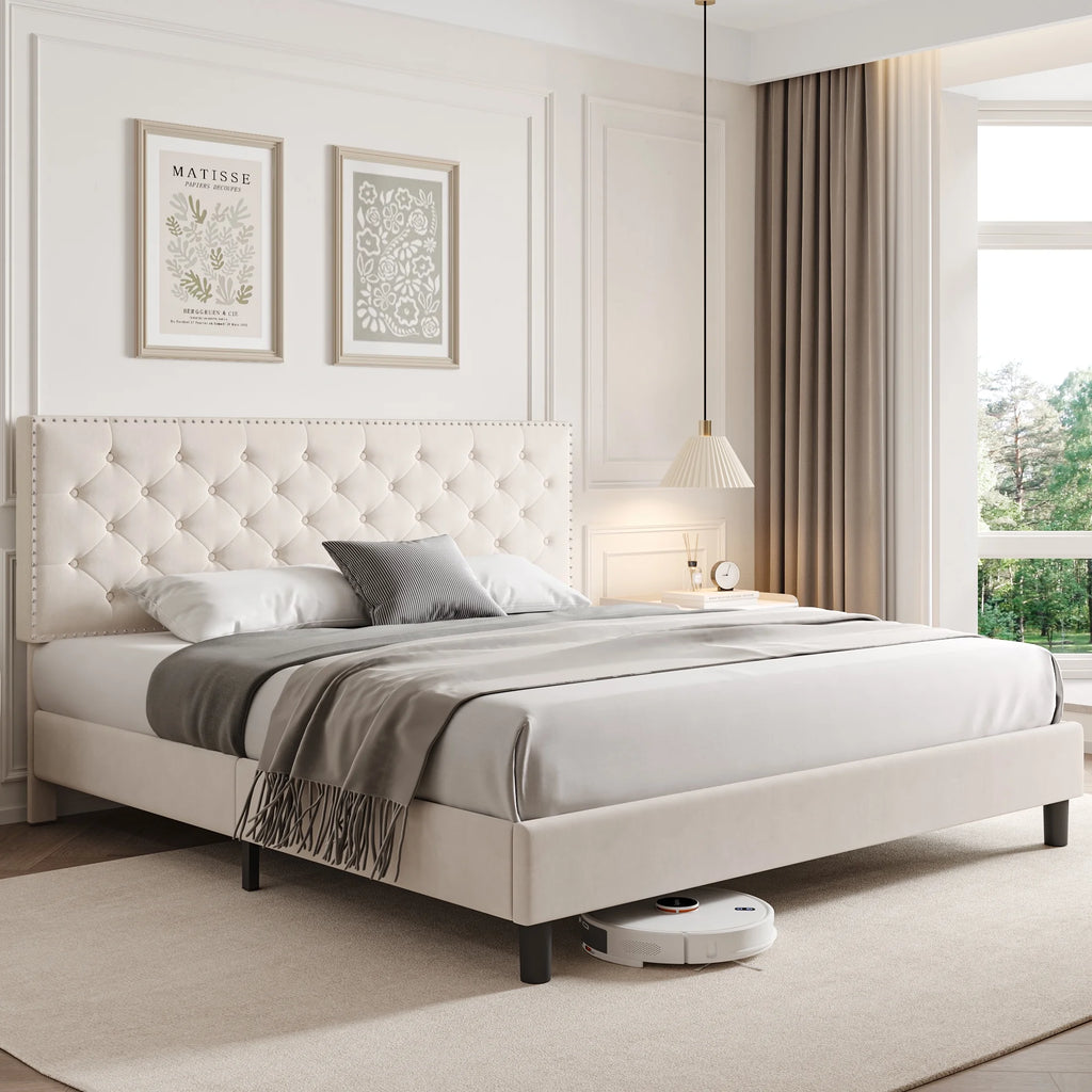 King Size Upholstered Platform Bed with Adjustable Headboard D588259