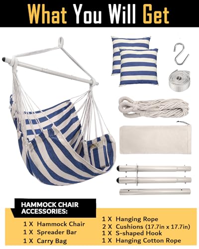 Hammock Chair Swing with Anti-Slip Steel Spread Bar and 2 Cushions V840