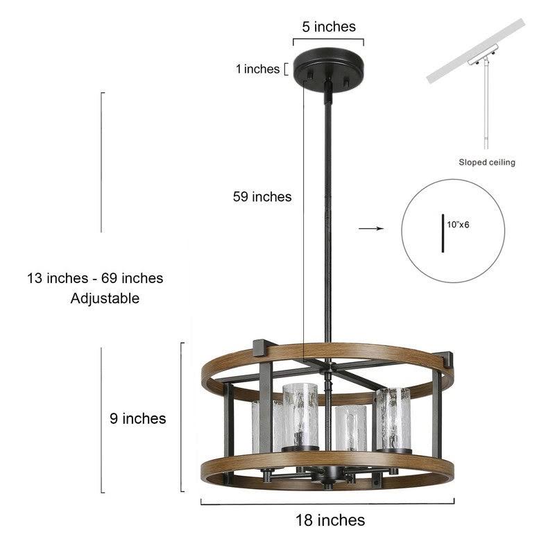 4-Light Wagon Wheel Chandelier Seeded Glass U76184