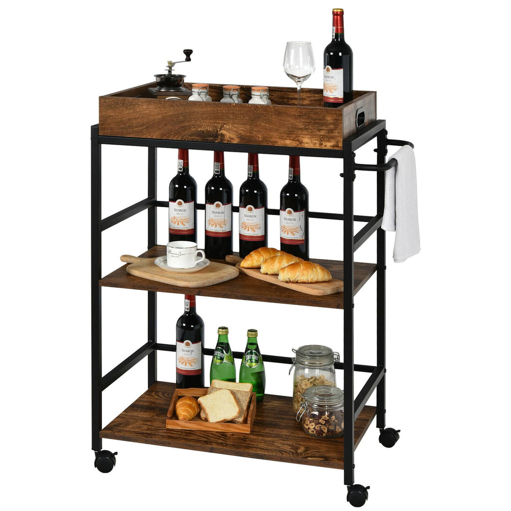3-Tier Rolling Bar Cart with Removable Tray U4274