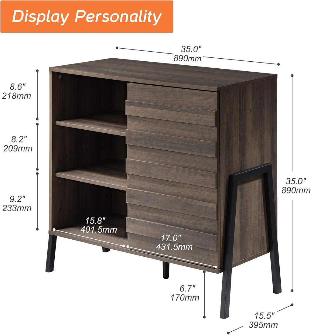 Mid Century Storage Cabinet with Door, 35 Inch, Dark Brown T620