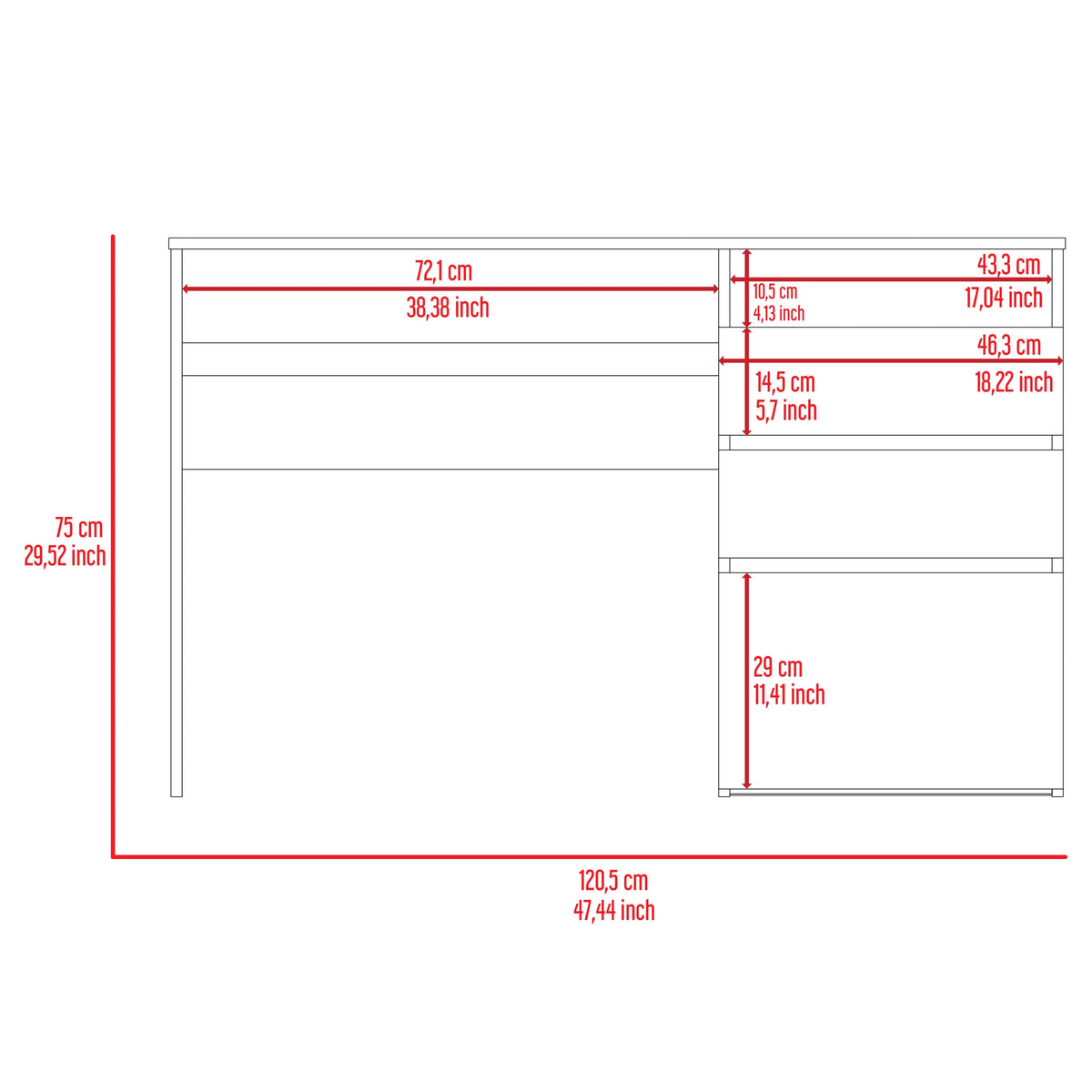 Black Three Drawer Computer Desk X892