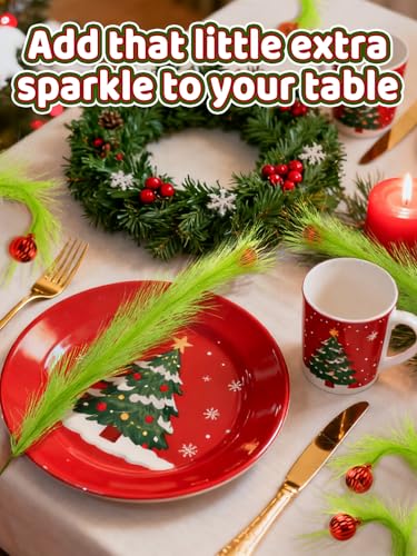 8Pcs Lime Green Fluffy Curly Christmas Tree Picks Decorations with Red Ball V21474