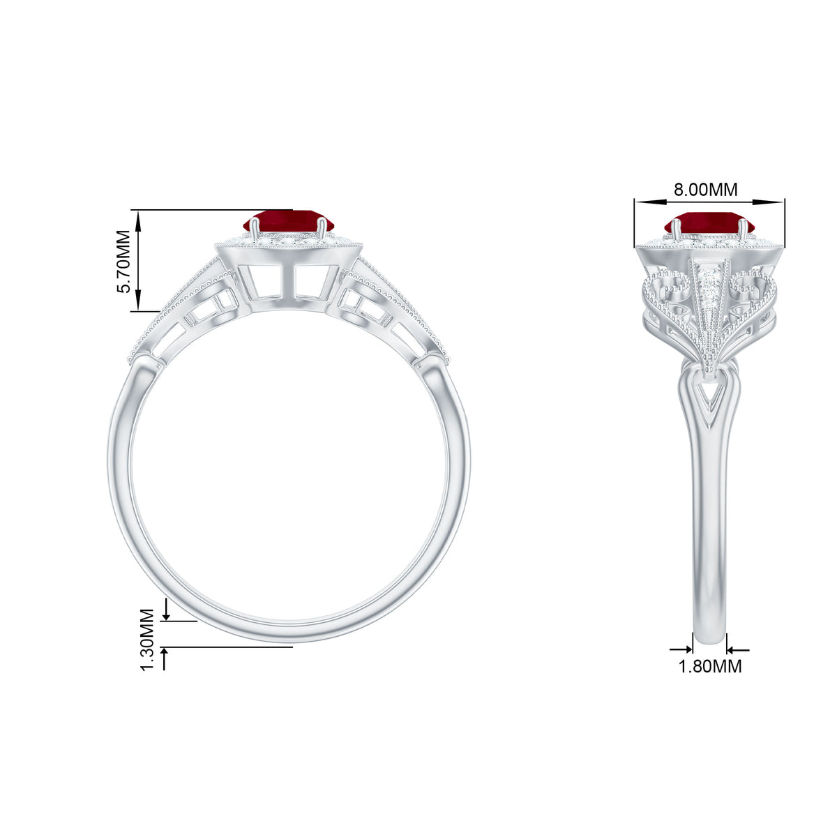 Ruby and Diamond Engagement Ring, 925 Sterling Silver I756438