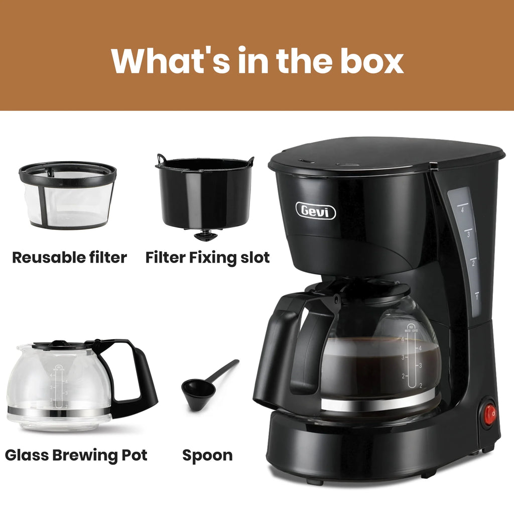 4 Cup Black Drip Coffee Maker with Reusable Filter F742
