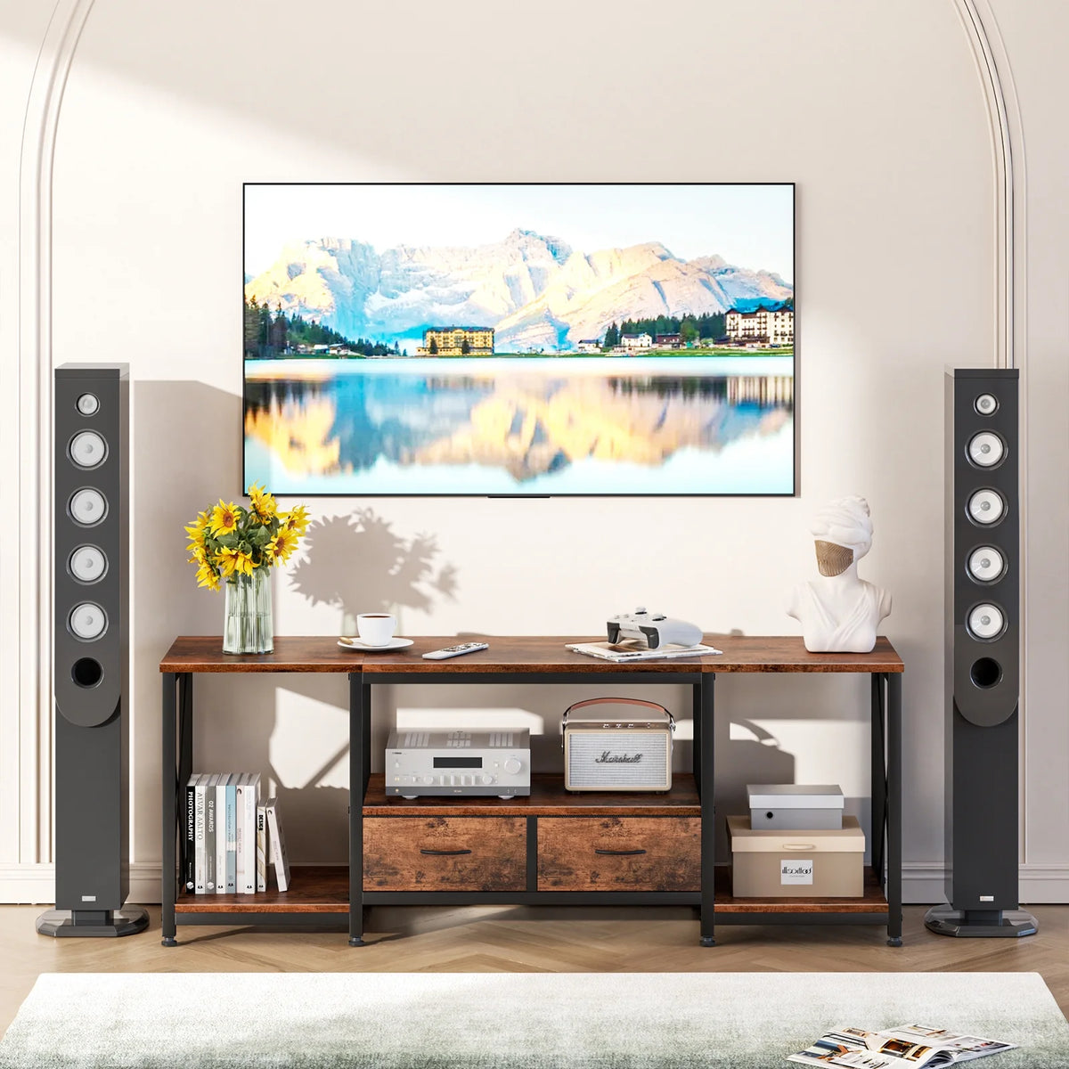 Rustic Brown TV Stand with Drawer for 55 60 65 Inch TV V679380