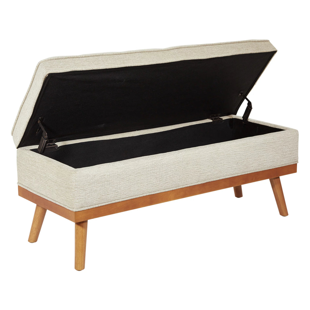 Linen Beige Fabric Storage Bench with Light Espresso Legs M28875