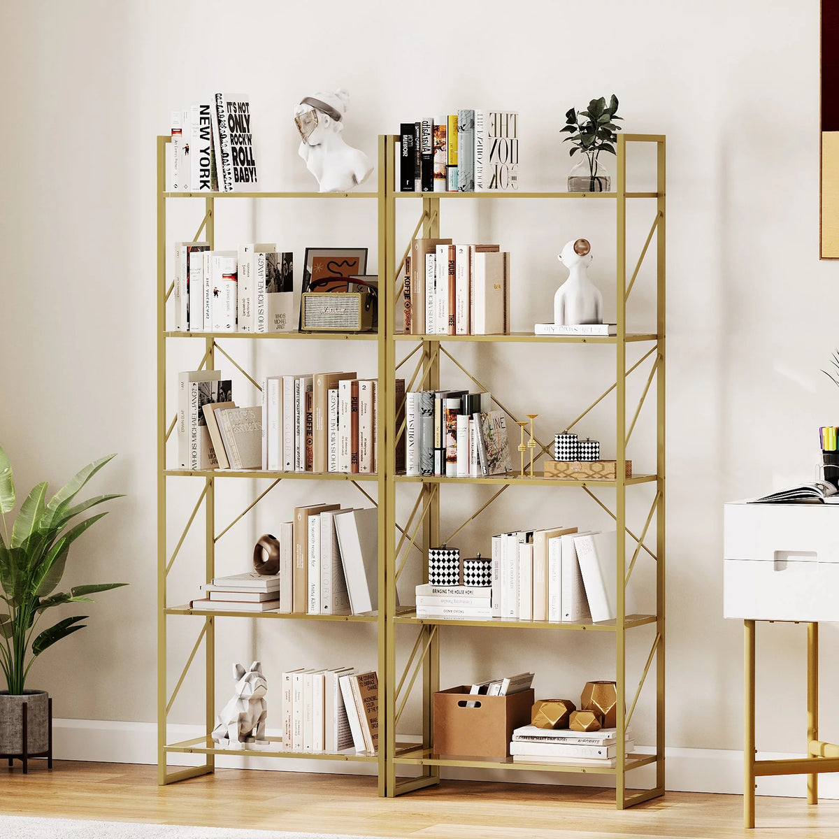 5-Tier Gold Bookshelf with Metal Frame F235