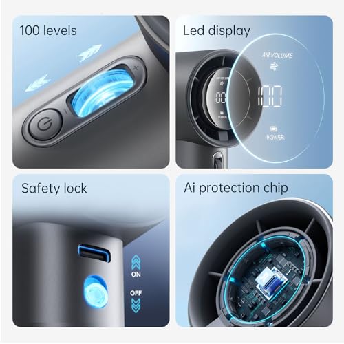 Portable Handheld Fan with LED Display, Metal Shell, 5000mAh battery, Dark Gray G86012