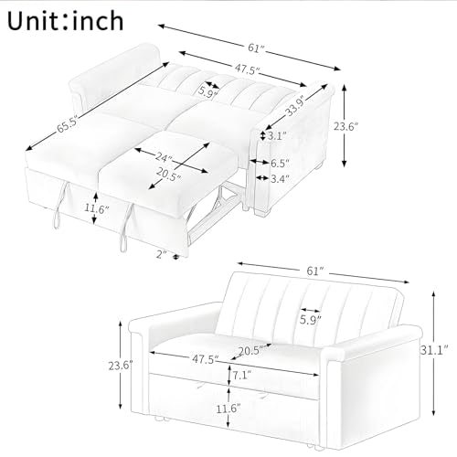 Gray Convertible Sofa Bed with Adjustable Backrest H5912
