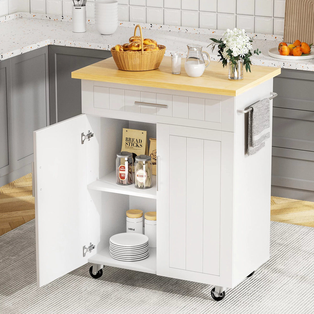 White Kitchen Island with Storage R104655