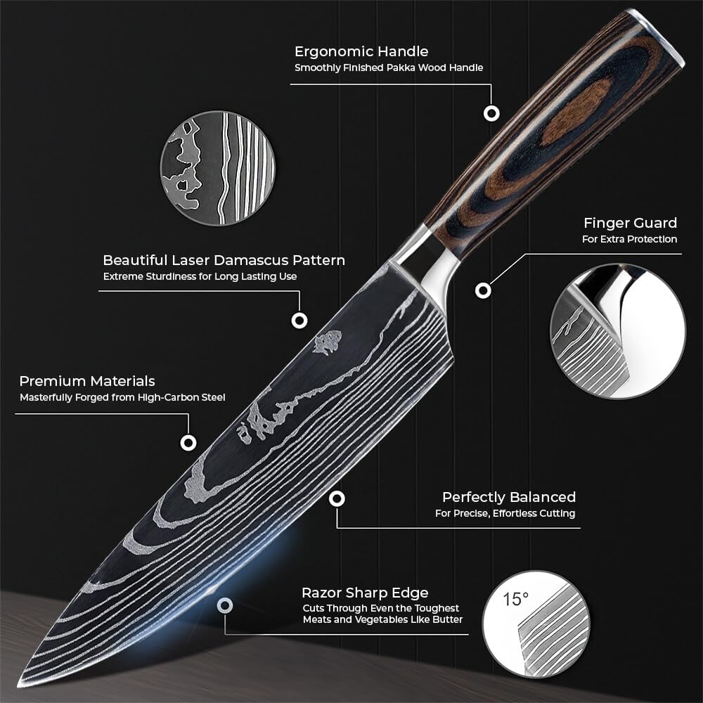 8-piece Japanese Kitchen Knife Set with Damascus Pattern G209