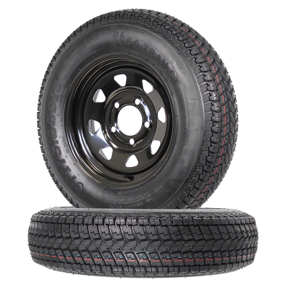 2-Pk Trailer Tire Black Spoke Wheel Rim ST175/80D13 V81352