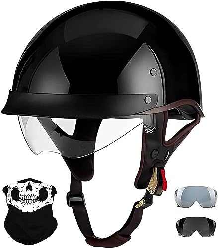 Retro Half Helmets Open Face Sun Visor Quick Release Buckle Adjustable DOT Approved X300137