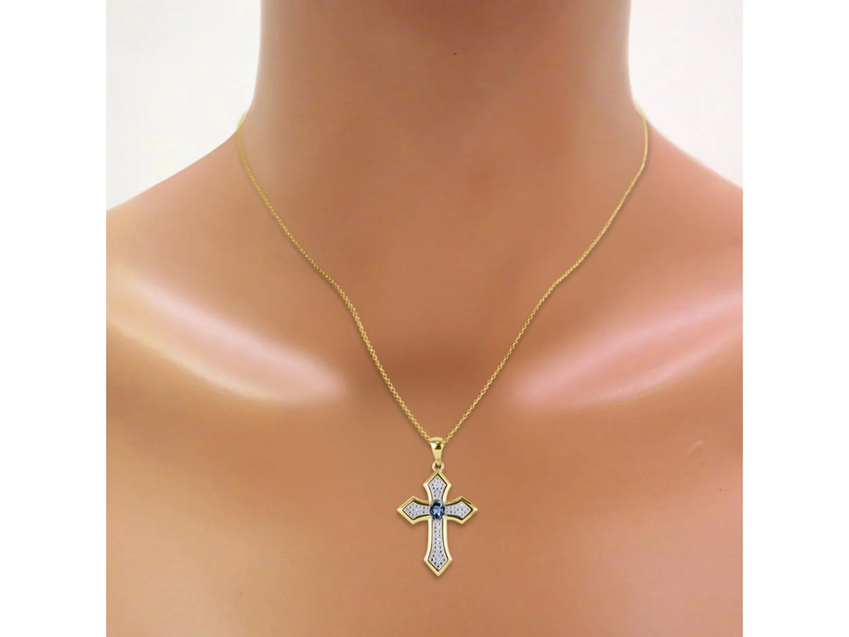 Yellow Gold Plated Silver 925 Cross Necklace with Genuine Diamonds Pendant, 18" Chain N65867
