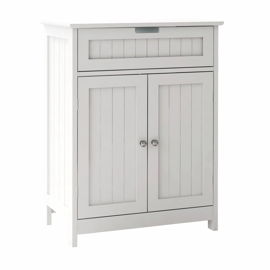 White Wood Bathroom Floor Cabinet 2 Doors 1 Drawer F2092