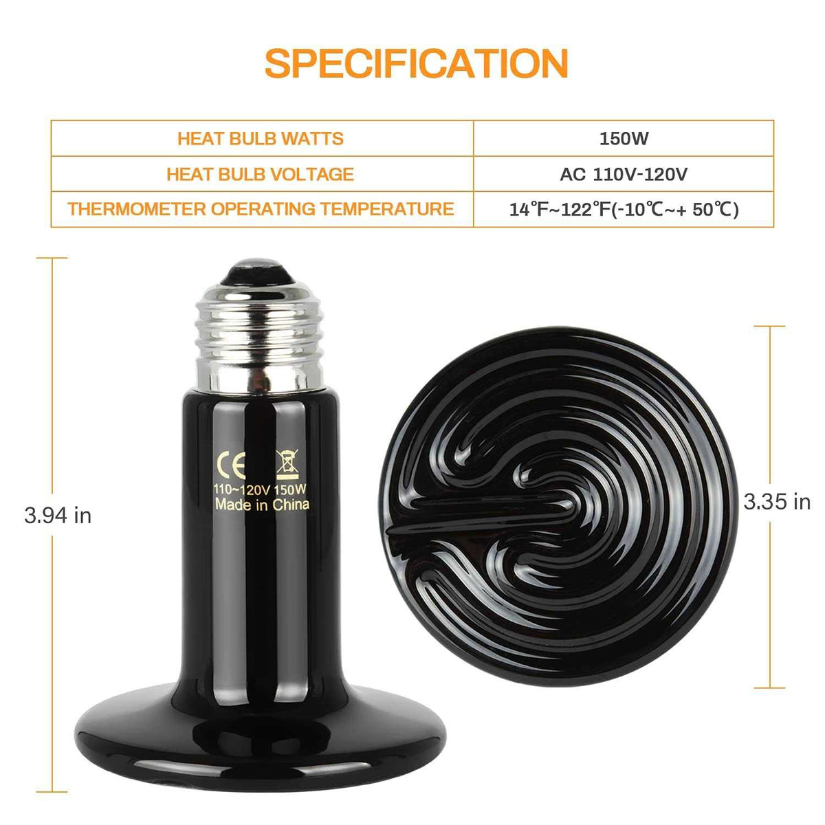 150W Ceramic Heat Emitter Reptile Heat Lamp Z420