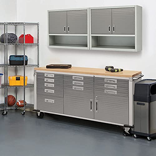Heavy Duty Rolling Cabinet Workbench with Solid Wood Top, 77" W x 20" D x 37.5" H, Granite, 12-Drawer A625991