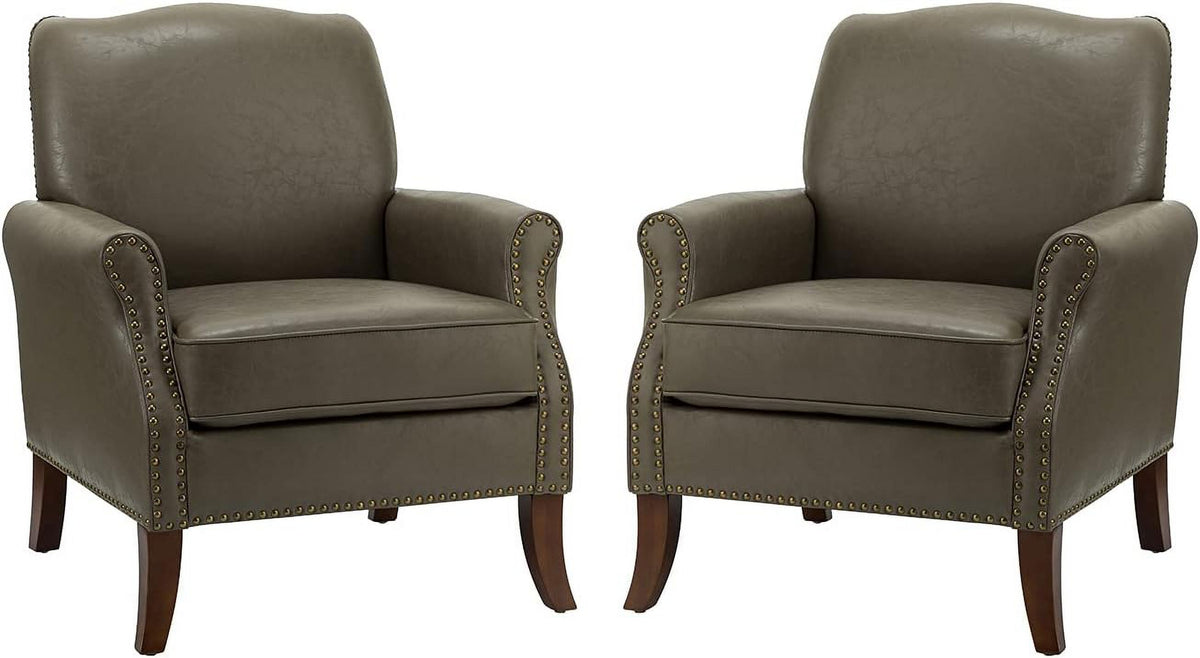 Grey Faux Leather Accent Armchair Set Of 2 with Solid Wood Legs K400928