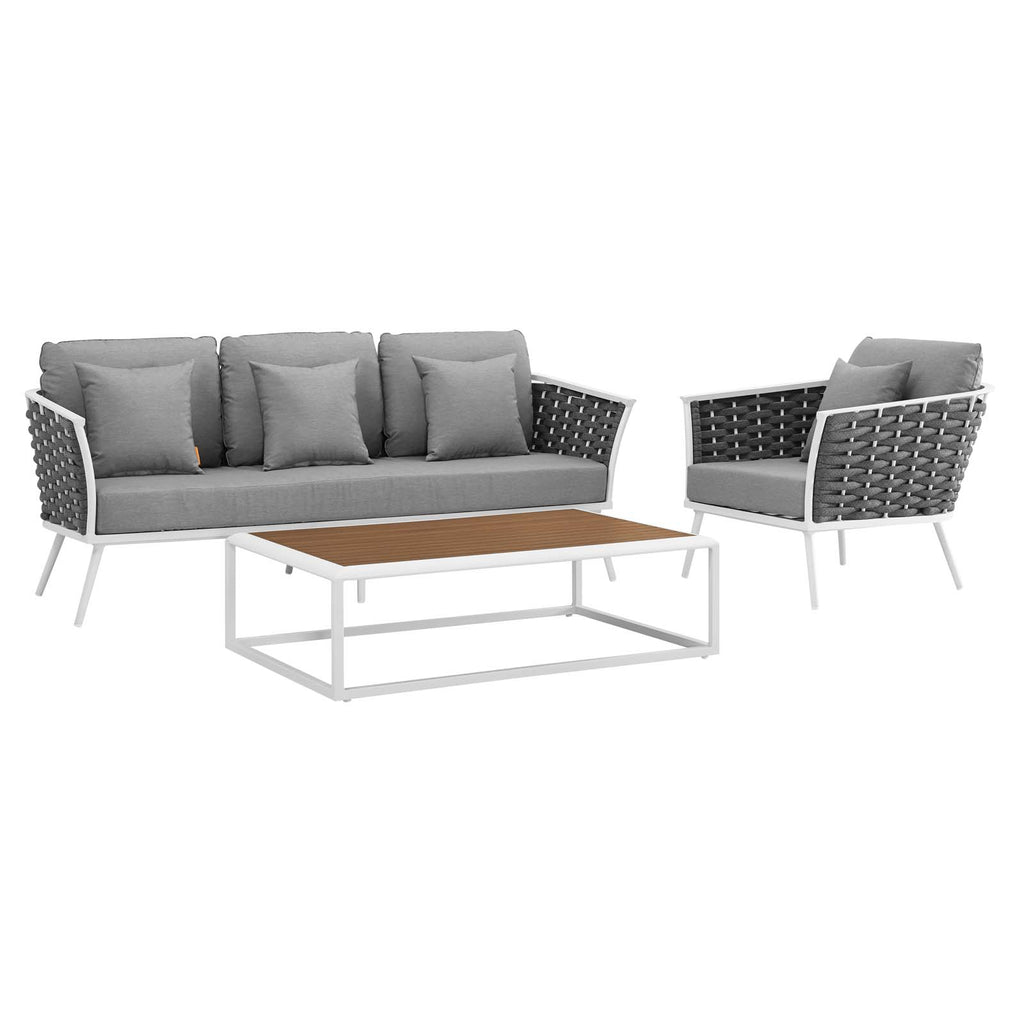 White Gray 3 Piece Outdoor Aluminum Sectional Sofa Set Q142813