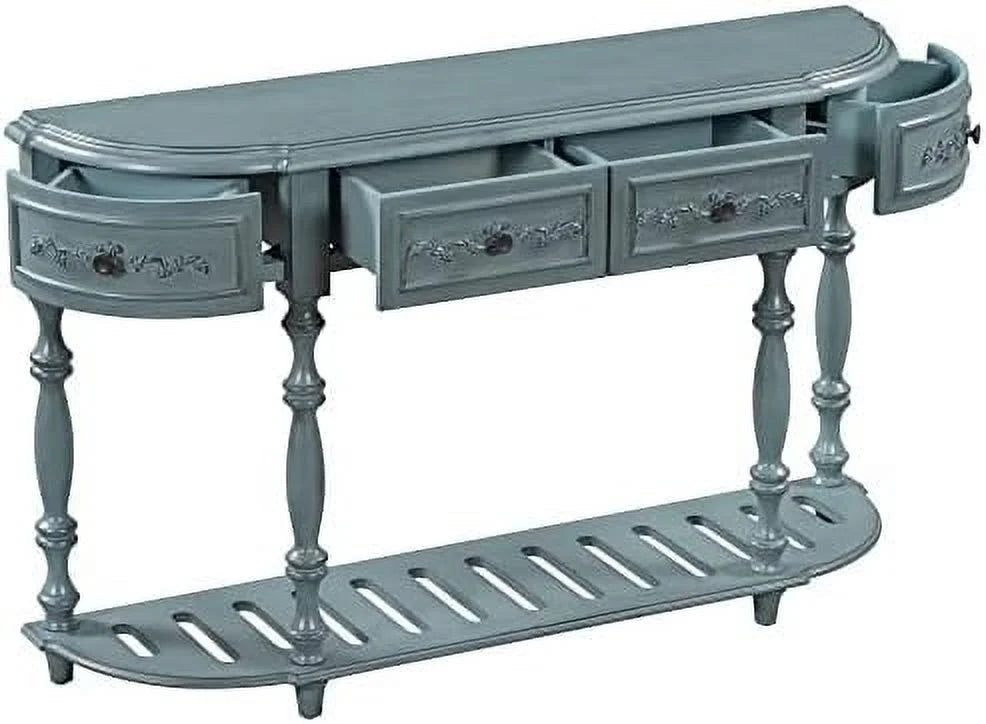 Curved Console Table with 4 Drawers Solid Wood Frame Black E713627