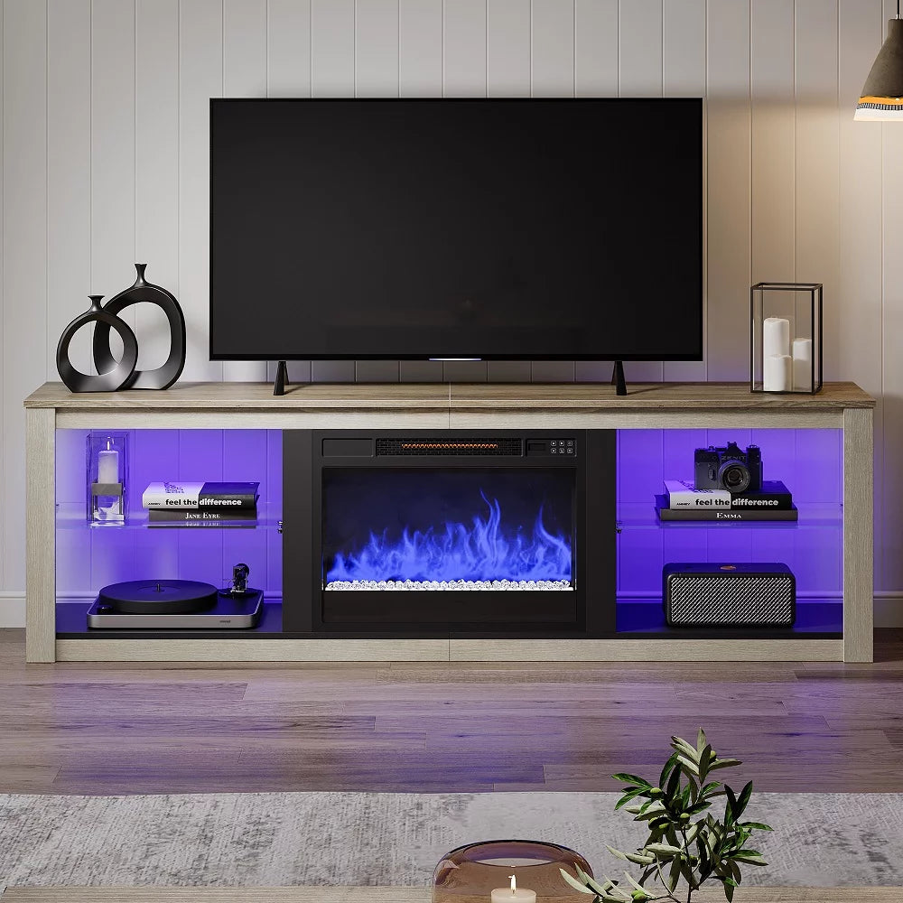 Wash White+Grey Electric Fireplace TV Stand L25849