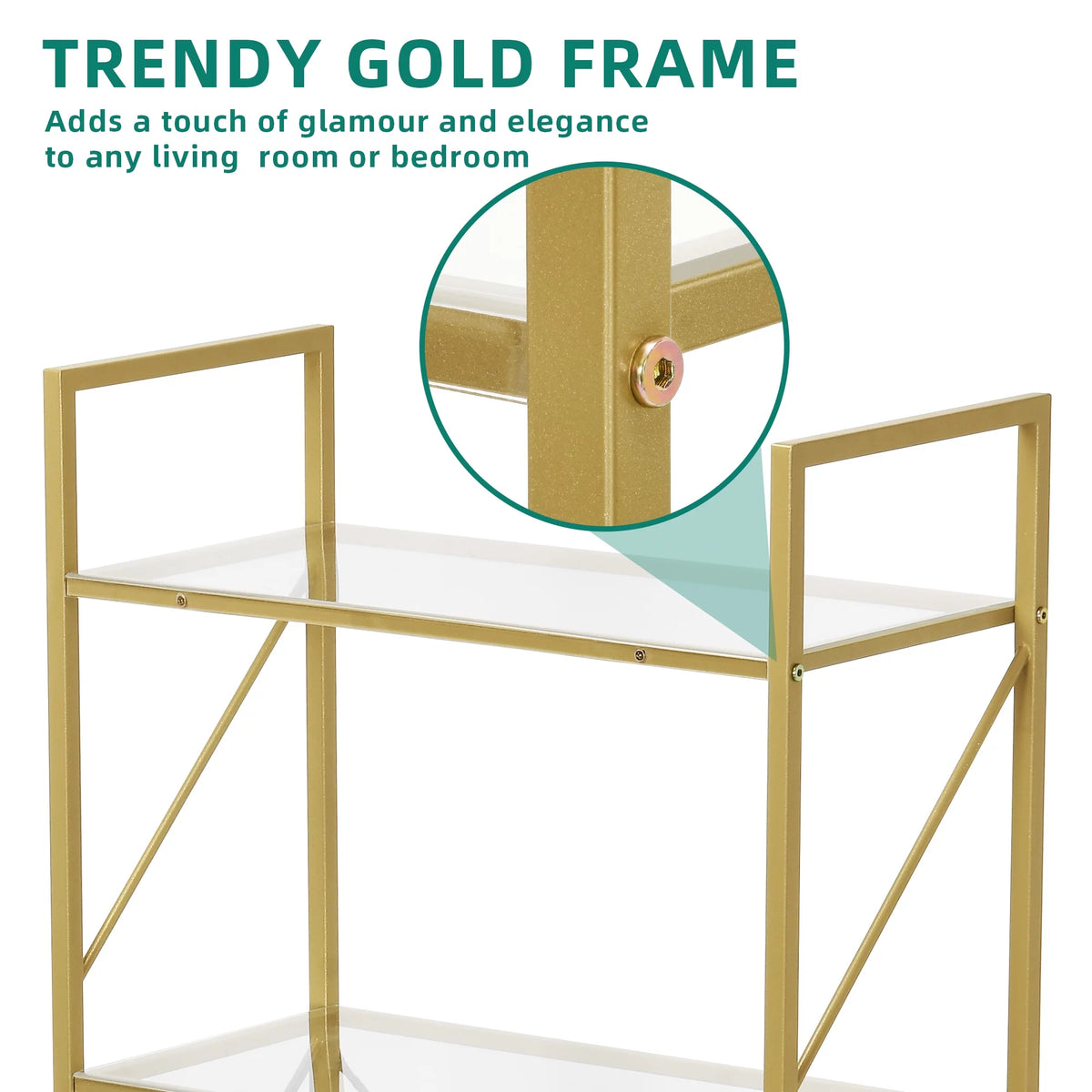 5-Tier Gold Bookshelf with Metal Frame F235