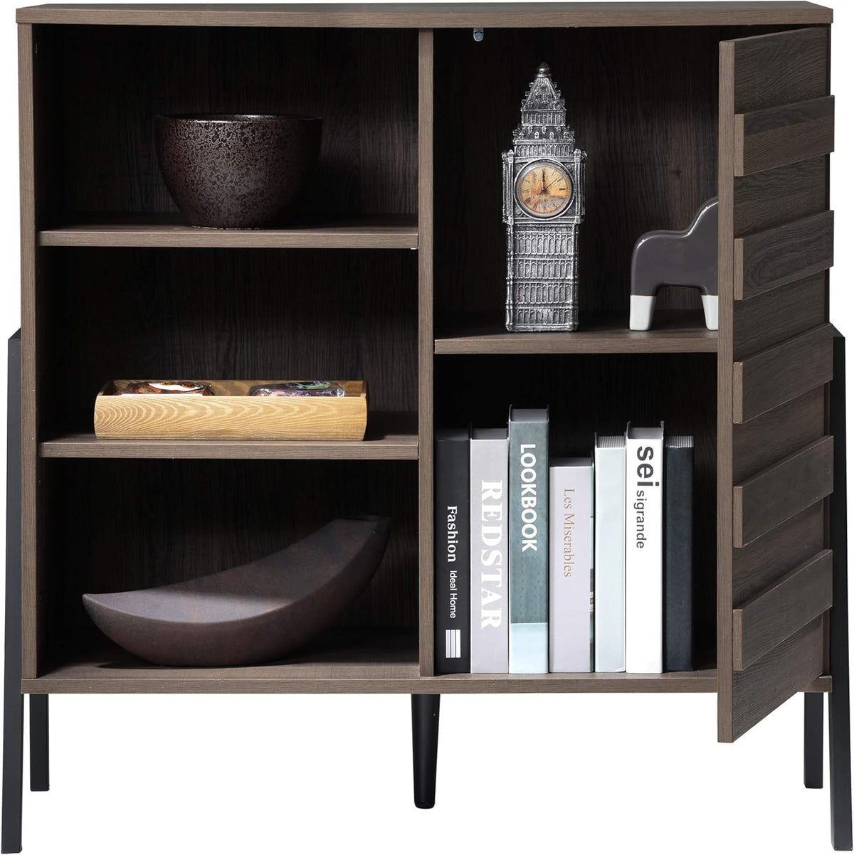 Mid Century Storage Cabinet with Door, 35 Inch, Dark Brown T620
