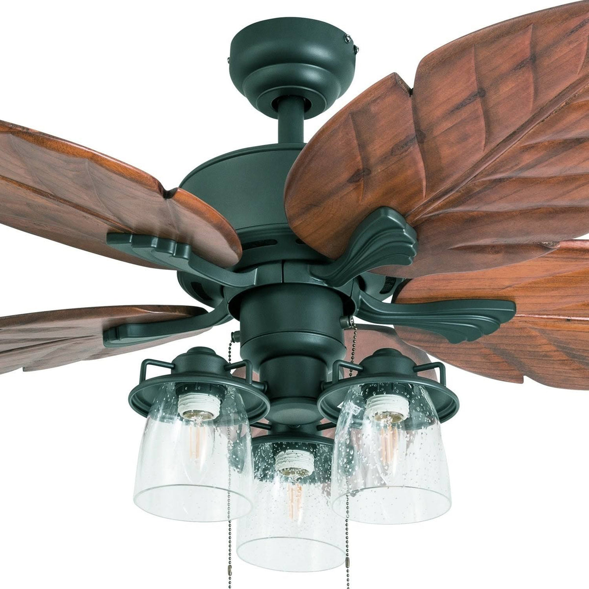 Aged Bronze LED Lighted Ceiling Fan with Hand-Carved Blades N407334