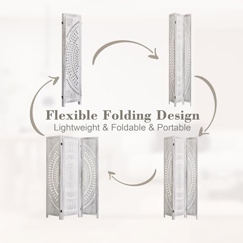 Handcrafted Carved Wooden Folding Room Divider Screen Y1159