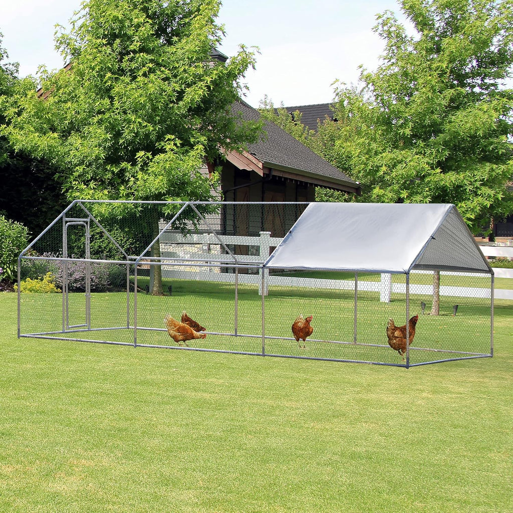 Large Metal Chicken Coop 3 Rooms Walk-in Enclosure 10' x 20' x 6.5' P5769