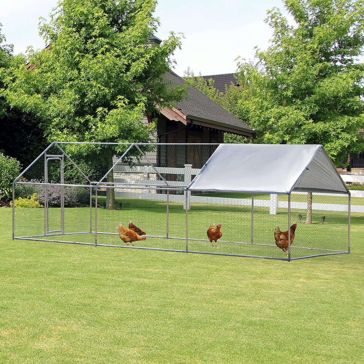 Large Metal Chicken Coop 3 Rooms Walk-in Enclosure 10' x 20' x 6.5' P5769