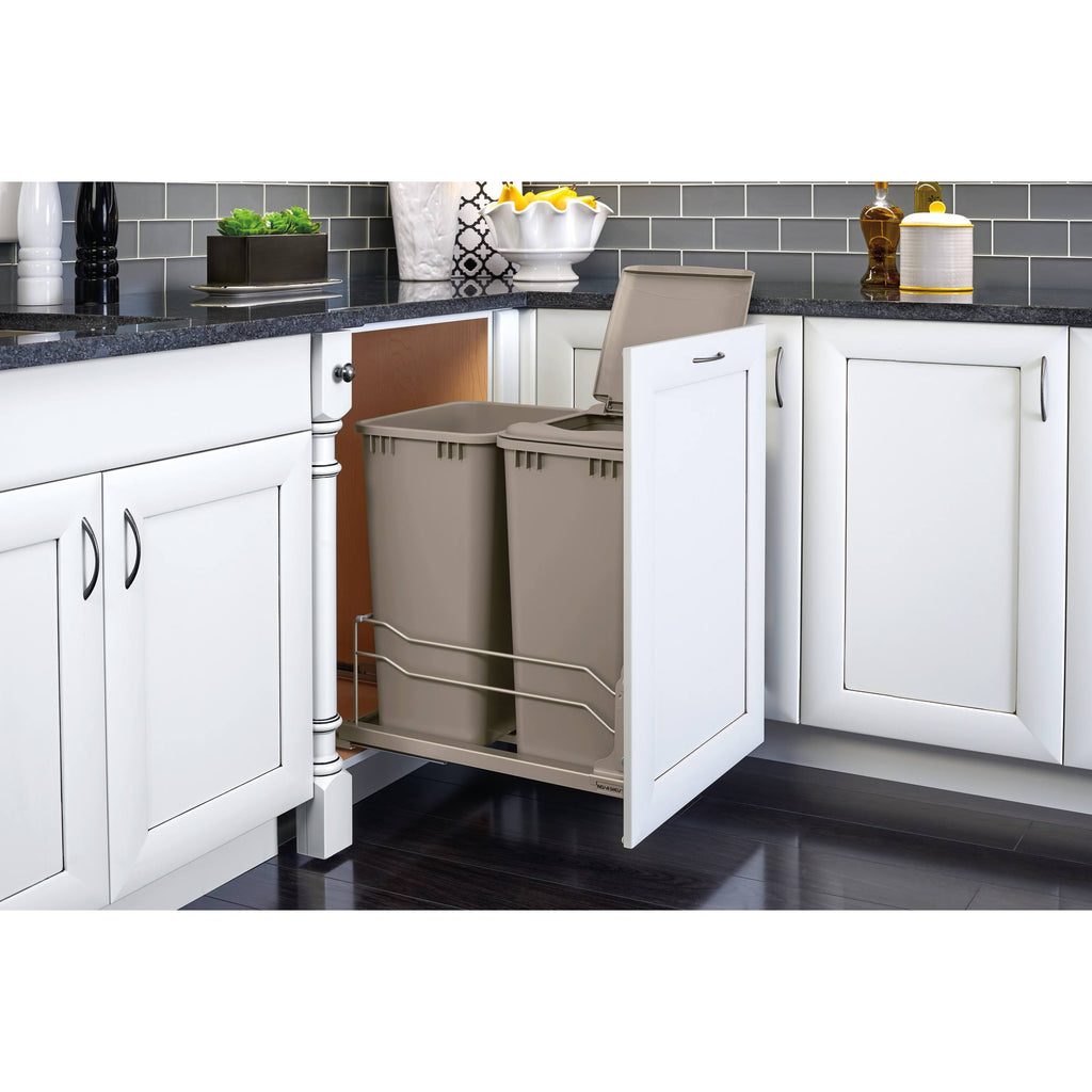 Double 35 qt. Pull-Out Silver Waste Container Q917