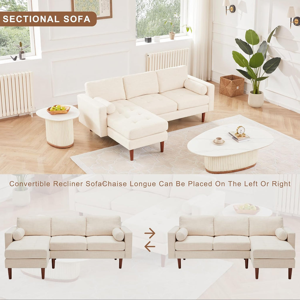 Beige Linen L Shaped Sectional Sofa with Reversible Chaise U822