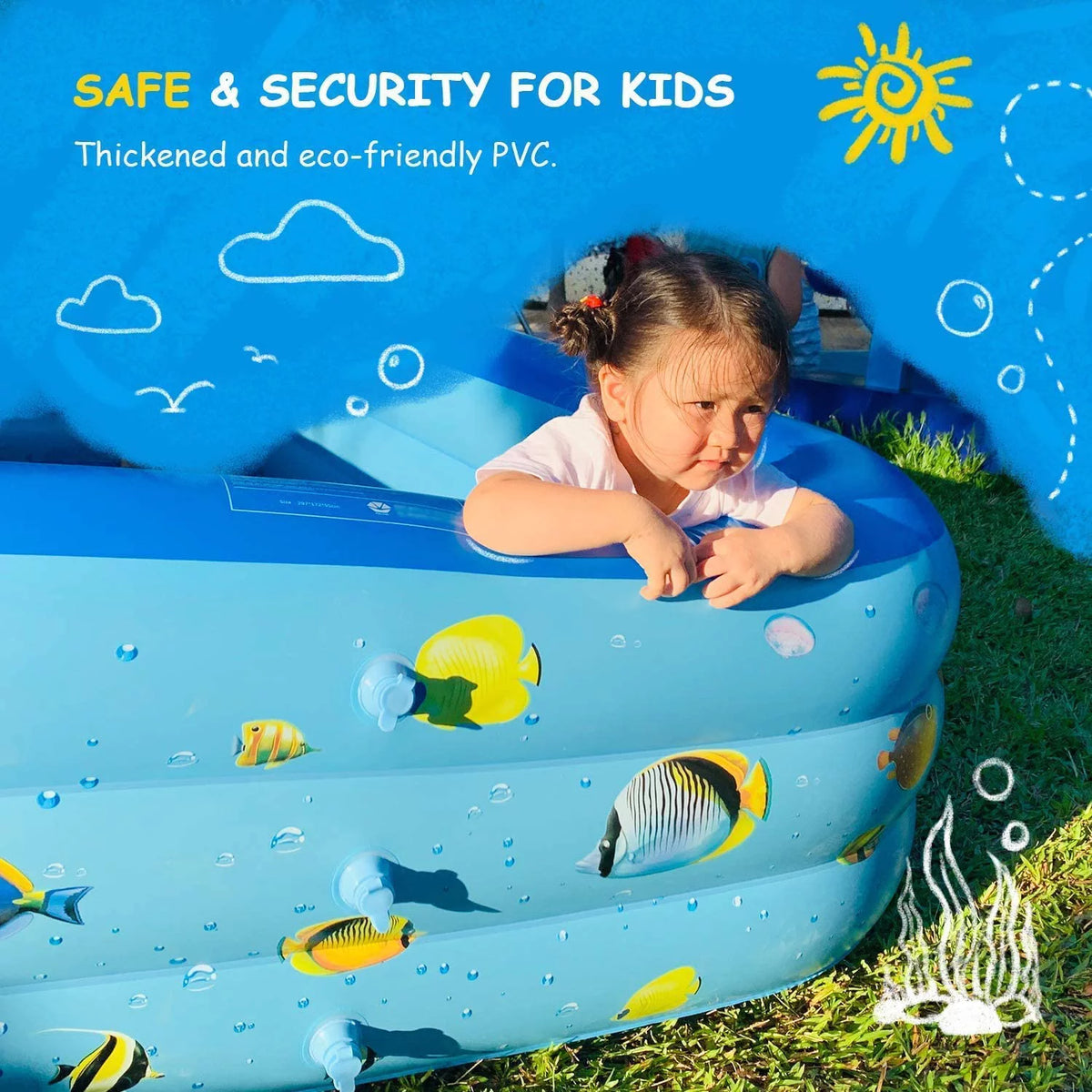 Inflatable Pool, Thickened Kiddie Pool, BPA-Free, 6.9 x 5 x 1.8 ft, Blue A75954