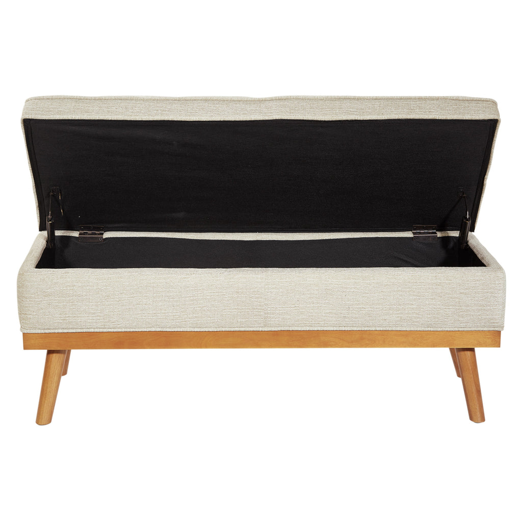 Linen Beige Fabric Storage Bench with Light Espresso Legs M28875
