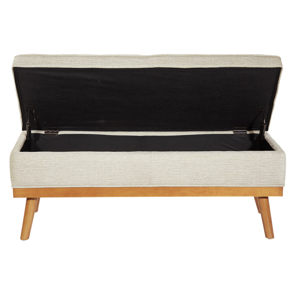 Linen Beige Fabric Storage Bench with Light Espresso Legs M28875