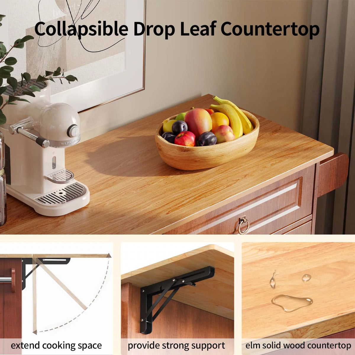 52" Kitchen Island Cart with Storage and Lockable Wheels V9514