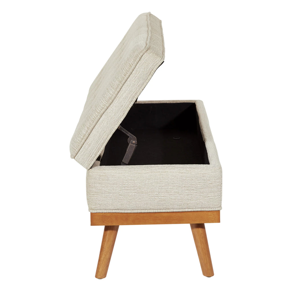 Linen Beige Fabric Storage Bench with Light Espresso Legs M28875