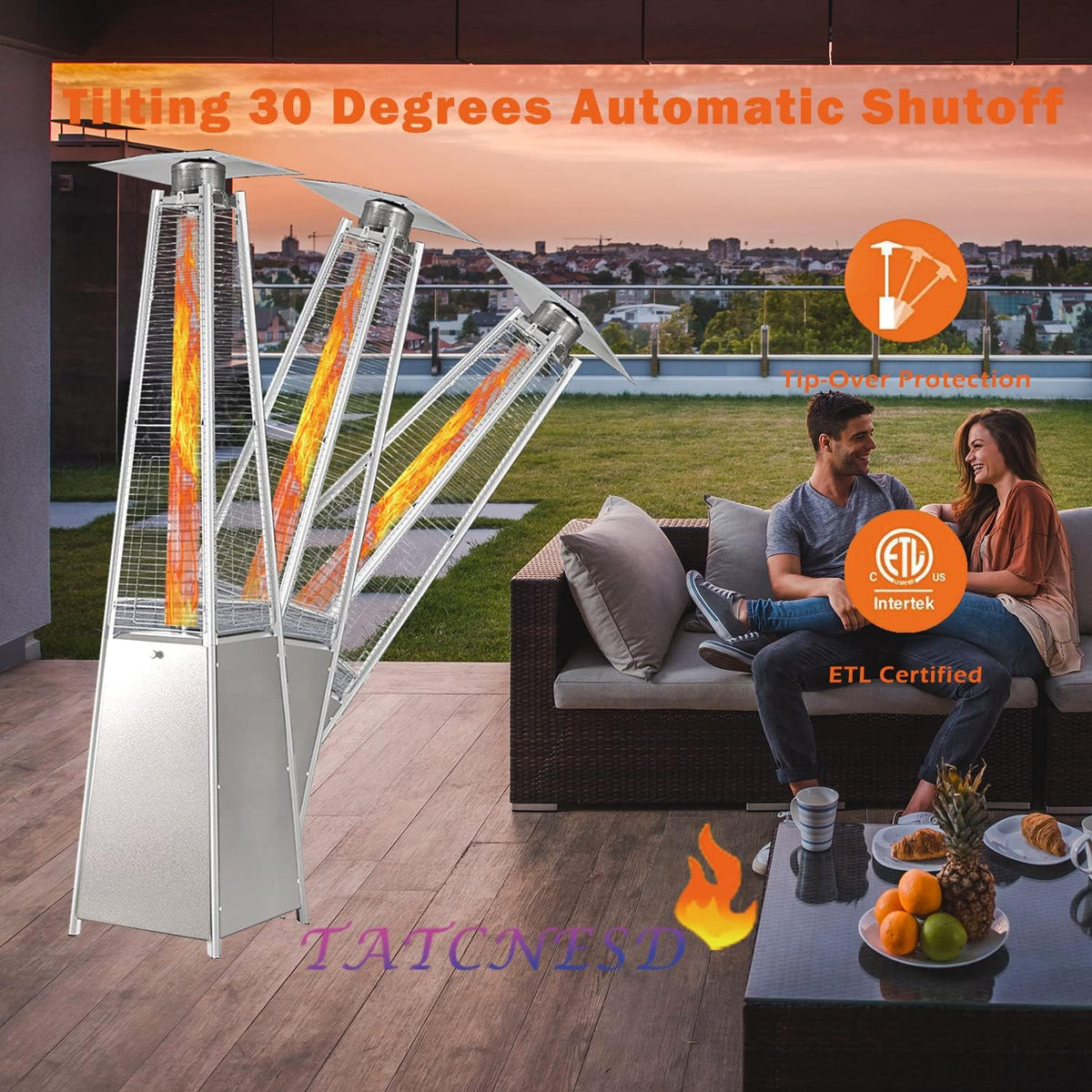 Propane Patio Heater with Cover, Stainless Steel, Bronze J1847