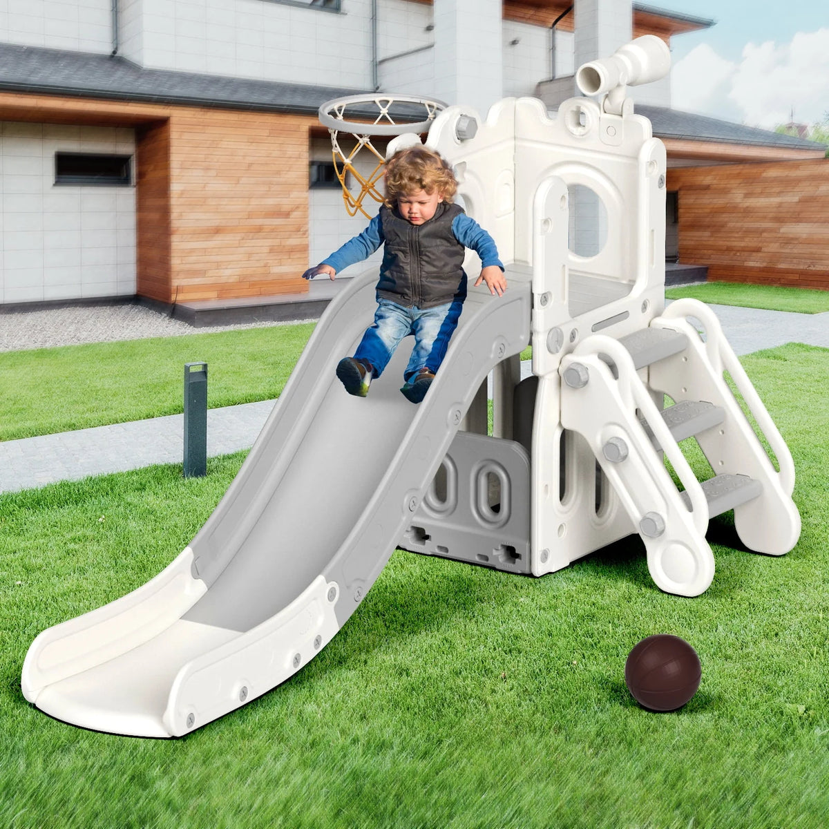 Blue Toddler Slide and Climber Set with Basketball Hoop K1131