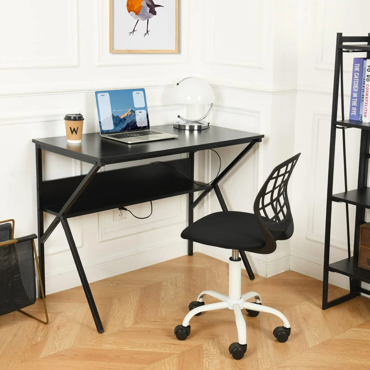 39.4 inch Black Desk with Storage Shelves Y6656