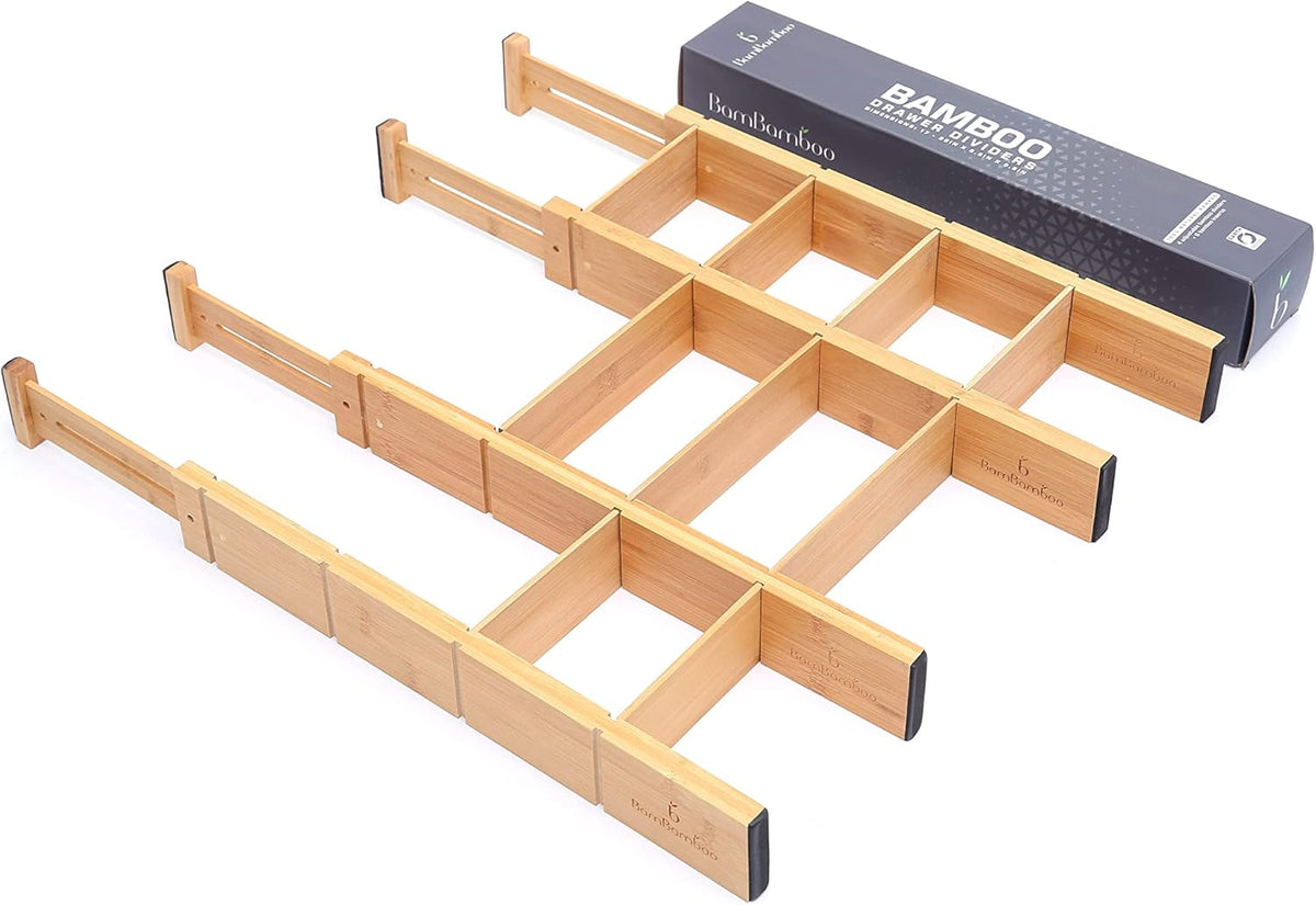 4 Pack Bamboo Drawer Dividers with 9 Inserts Z63008
