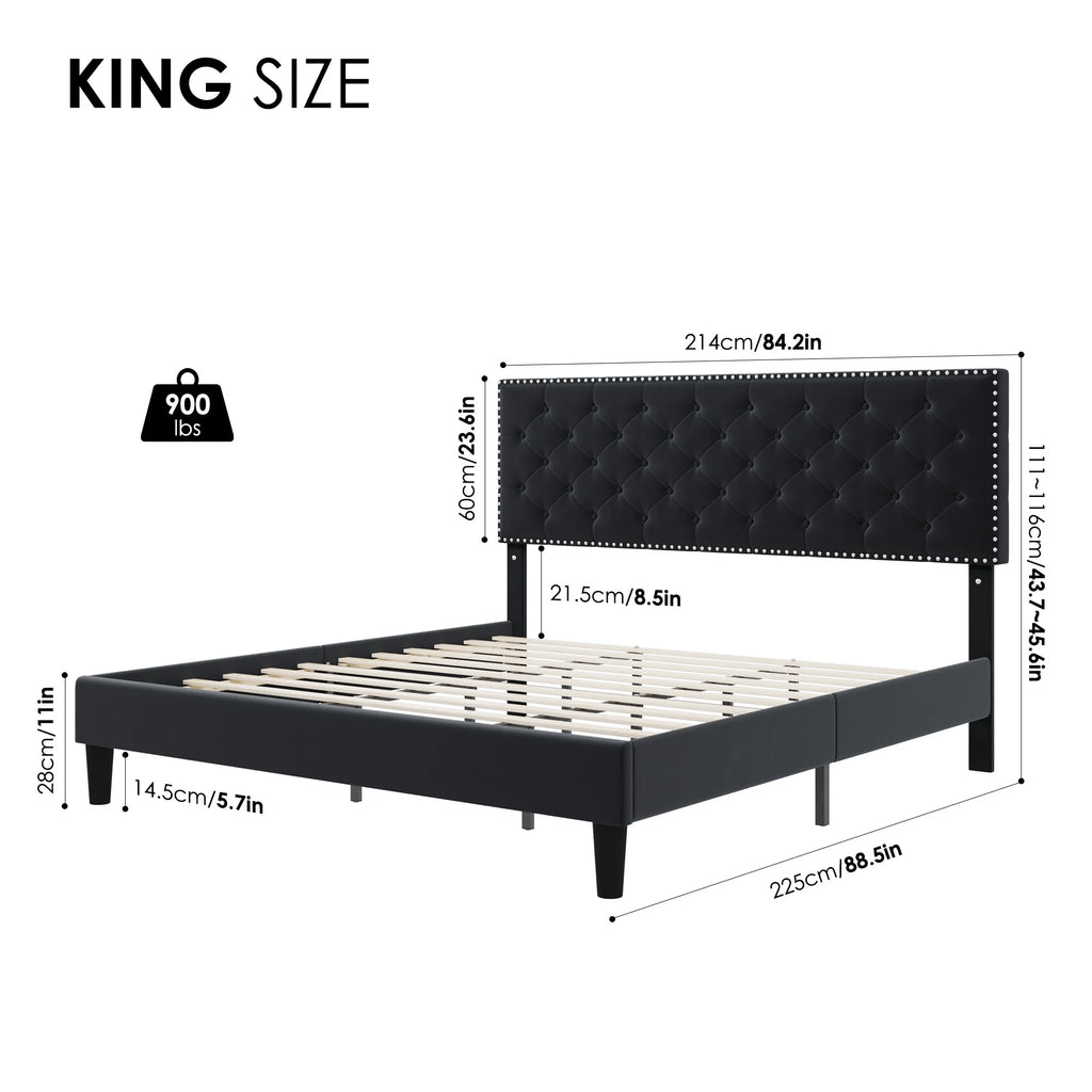 King Size Upholstered Platform Bed with Adjustable Headboard D588259
