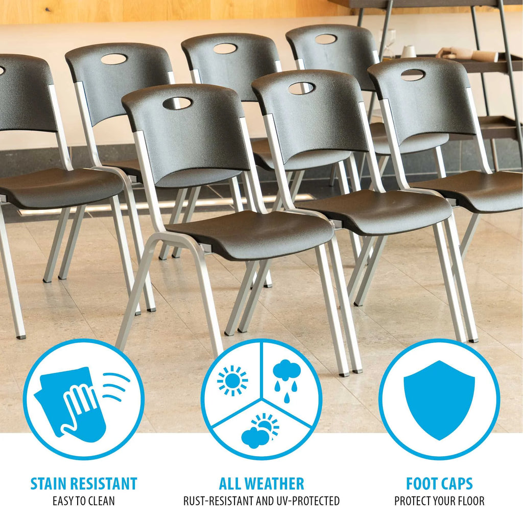 14 Pack Black & Silver Stacking Chairs L18652